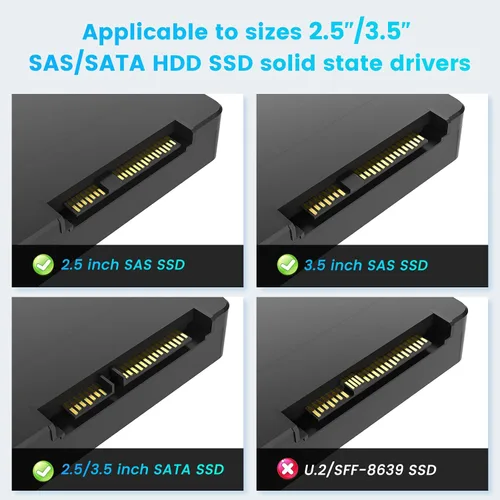 Vista 3 de INDMEM Adaptador SAS a USB 3.0, SAS/SATA, lector de caja de disco duro, convertidor, estación de acoplamiento para servidor HDD SSD de 2.5/3.5