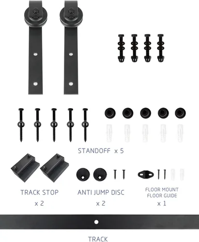 Vista 6 de S&Z TOPHAND® Puerta de granero de 20 pulgadas x 84 pulgadas con kit de herramientas correderas de 4 pies, estilo moderno sin terminar/madera