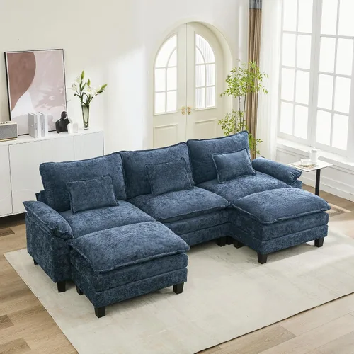 Vista 71 de URRED - Sofá seccional modular tipo nube, cómodo sofá cama de chenilla moderna con asientos profundos y otomán/almohadas para sala de estar