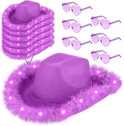 Vista 9 de Zhanmai 6 Pcs Cowgirl Light up Hat with Feather and Heart Sunglasses Negro