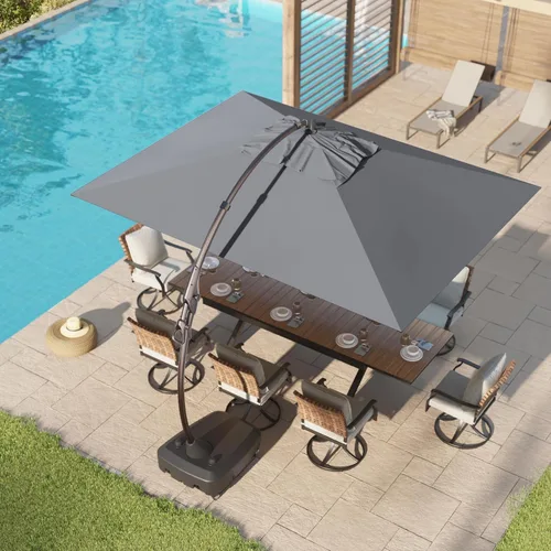 Vista 10 de Grand Patio 9x12 pies Sombrilla voladiza con base y funda para exterior, sombrilla rectangular de aluminio para terraza y jardín (Champán, 9x12 pies)