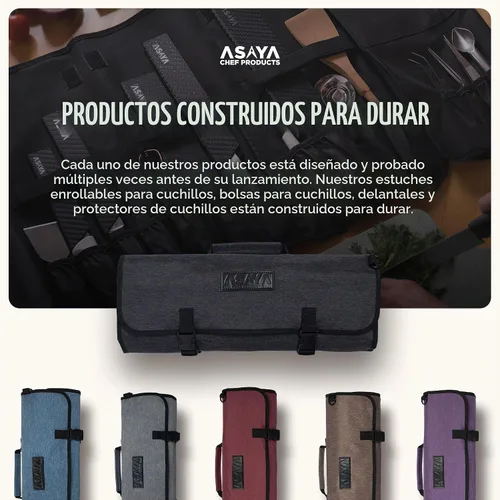 Vista 6 de Asaya Bolsa enrollable para cuchillos de chef, 20 bolsillos en total para cuchillos y utensilios de cocina, fabricada con nailon encerado resistente