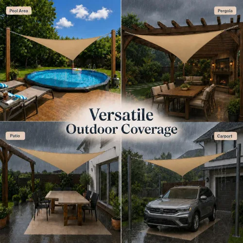 Vista 7 de ShadeMart Toldo impermeable triangular de 12 x 12 x 12 pies, color beige, toldo con 95% resistente a los rayos UV, para patio, terraza, balcón