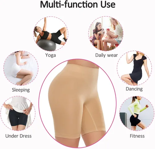 Vista 7 de RILIAM Pantalones cortos para mujer para debajo de los vestidos, sin costuras, pantalones cortos antirozaduras, pantalones cortos para adelgazar