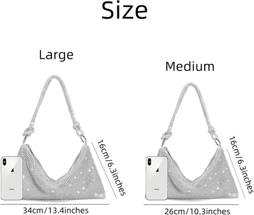Vista 6 de Monederos brillantes para mujer, bolsos de mano con diamantes de imitación, bolsa de lentejuelas metálicas para fiestas, bodas, discotecas, bailes