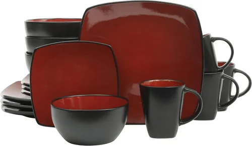 Vista 25 de Gibson Elite Nardini 12 Piezas (Servicio para 4) Platos y Cuencos de Esmalte Reactivo Vajilla de Cerámica de Piedra - Negro y Azul