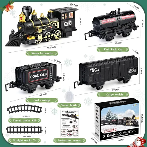 Vista 2 de Juego de tren para niños, juguete de tren con vapor, luz y sonidos, conjuntos de tren de Navidad para debajo del árbol, para niños y niñas de 3 4 5