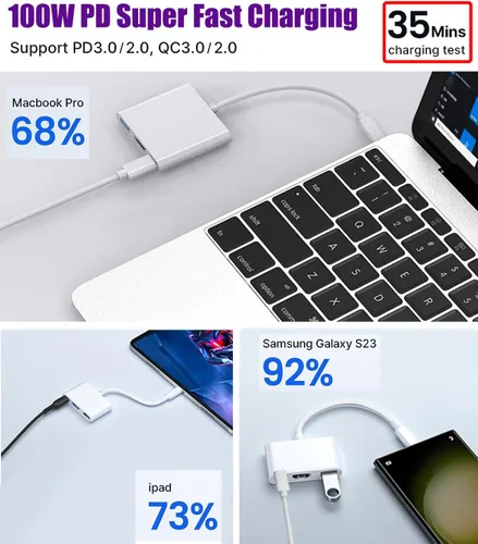 Vista 7 de Apple - Adaptador multipuerto USB C a HDMI para iPhone 15/16/17, MacBook Pro Air iPad Pro, certificado MFi tipo C, concentrador AV digital tipo C