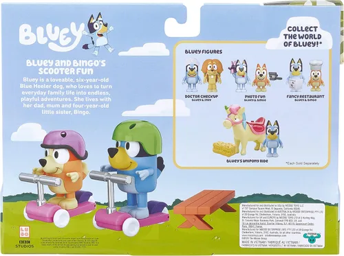 Vista 10 de Bluey Vehículo 2-Pack, 2.5-3" Bingo Figuras Articuladas - Scooter Time