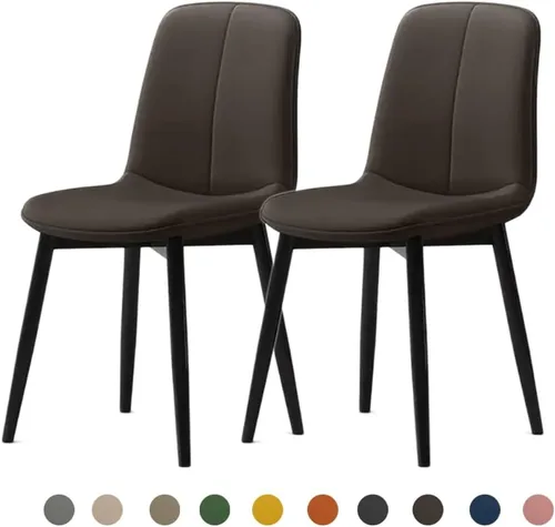 Vista 24 de Juego de sillas de comedor modernas, de piel sintética con asiento tapizado de 1.6 in, patas de acero al carbono de mediados de siglo, silla Beige