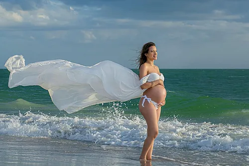 Vista 6 de ZIUMUDY Vestido de maternidad para sesión de fotos, fotografía, largo de gasa, vestido de maternidad transparente