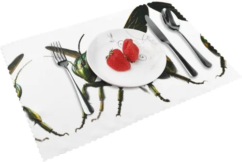 Vista 11 de Rectangular Placemats Set of 4, Heat Resistant Litchi Printed Kitchen Dining Table Mats
