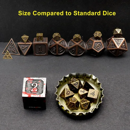 Vista 5 de Juego de Dados Haxtec Mini: Pequeño Juego de Dados Metálicos DND con Estuche para Dados Portátil Juego de Dados Metálicos Antiguos de Bronce
