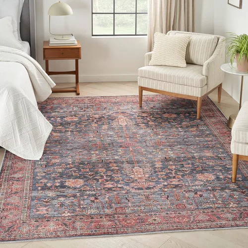 Vista 8 de Nourison Brilliance - Alfombra de 2 x 6 pies, lavable a máquina, tradicional vintage, azul marino/ladrillo, fácil de limpiar, no se desprende