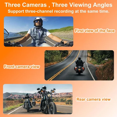 Vista 4 de 3PCS 1080P motocicleta Dash Cam, TPMS, 6.25" motocicleta Carplay & Android Auto Screen & HiCar, sensor de luz, grabación en bucle, controlador