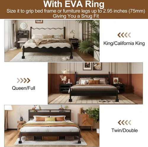Vista 4 de Elevadores de cama resistentes, 3 pulgadas de alto (interior de 2 pulgadas de alto), borde elevado de 1 pulgada, carga de 2600 libras, para marco