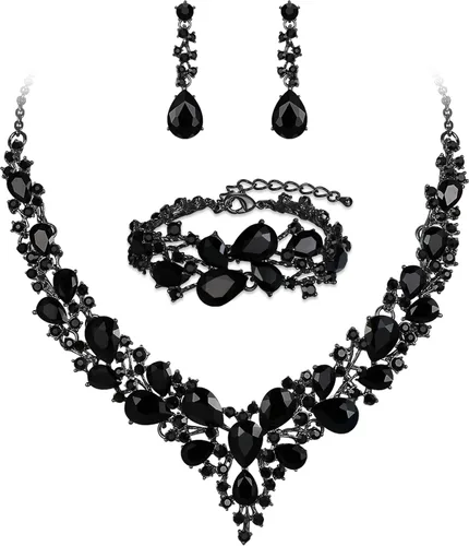 Vista 14 de BriLove - Juego de joyas de boda con cristales austriacos, collar, aretes y pulsera para mujer 01-Tono plateado transparente