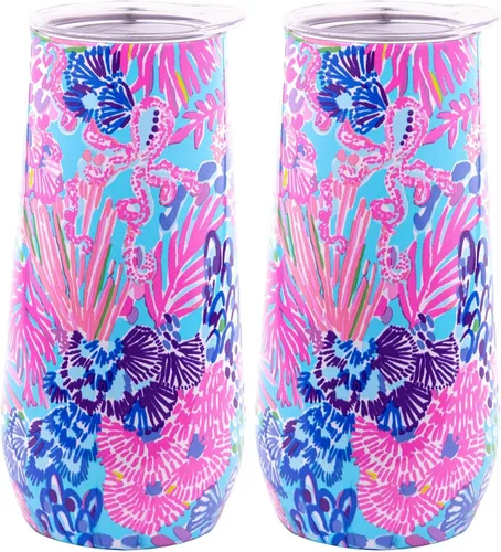 Vista 9 de Lilly Pulitzer Copa de Champán sin Tallo de 10 Oz, Vaso Pequeño de Acero Inoxidable con Tapa, Copa de Metal con Aislamiento de Doble Pared