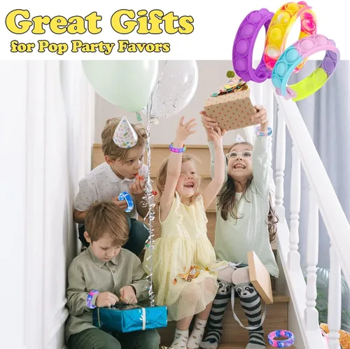Vista 4 de 15 pulseras Push Pop, recuerdo de fiesta para niños, paquete de juguetes para la ansiedad, pulsera para aliviar el estrés para niñas, niños