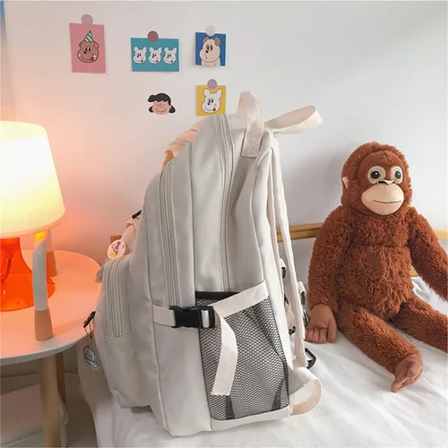 Vista 5 de Mochila Kawaii con oso de peluche, accesorios de pin kawaii, bonita bolsa de libros estética, bolsas escolares para niñas y adolescentes, Negro