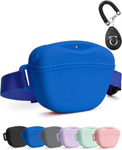 Vista 10 de Bolsa de golosinas para perros heouvo con clicker de entrenamiento, cierre magnético mejorado para evitar derrames, bolsa de golosinas de silicona