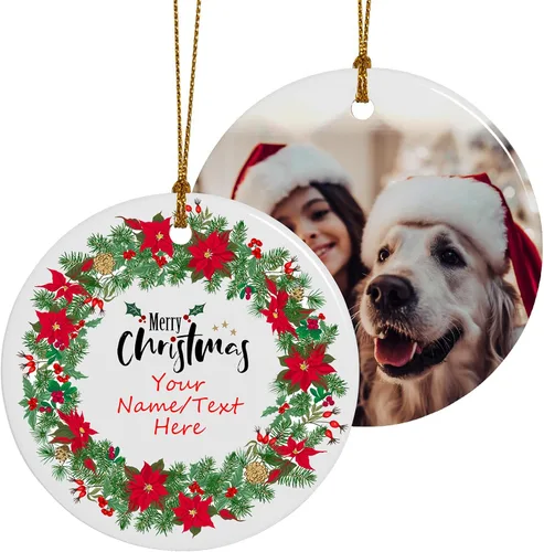 Vista 7 de Adornos de Navidad personalizados, adorno con foto personalizada, nuestro primer árbol de Navidad colgante 2024, decoración regalo para Navidad