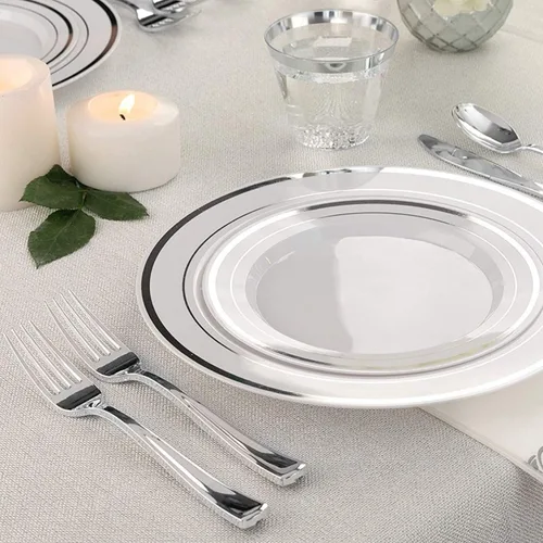 Vista 3 de Tenedores de plástico plateado (paquete de 75) – Cubiertos plateados brillantes – Pesados y duraderos para fiestas – Stock Your Home