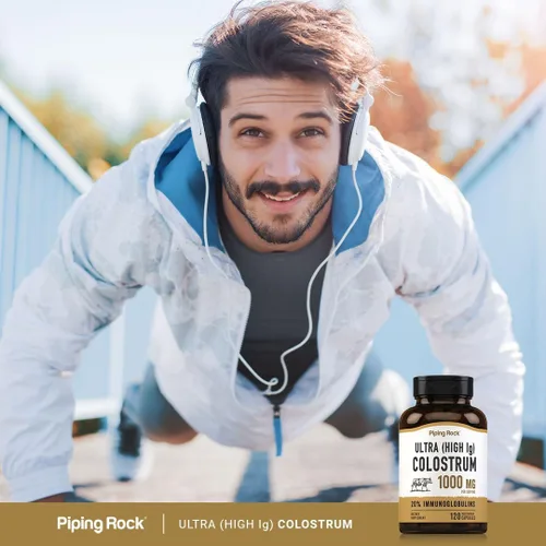 Vista 6 de Piping Rock Cápsulas de calostro de 1000 mg 120 píldoras Suplemento para mujeres y hombres 20% de inmunoglobulina Vegetariano, sin OMG, sin