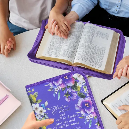 Vista 7 de DEHITE Funda para la Biblia para mujer, fundas de tela prémium para la Biblia para niñas, bolsa de transporte para mujer, ranuras para bolígrafos