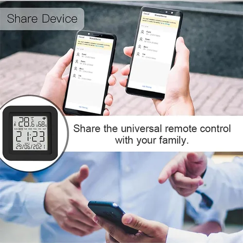 Vista 3 de Sensor de humedad de temperatura WiFi con control remoto IR para domótica Aire acondicionado de invernadero para mascotas, control de humedad