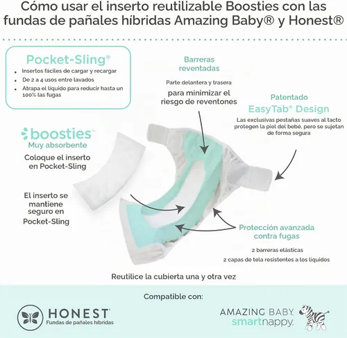 Vista 3 de Super Boosties - Pañales de tela reutilizables, juego de 10, se adapta a pañales híbridos honestos, se adapta a un bebé increíble, compatible
