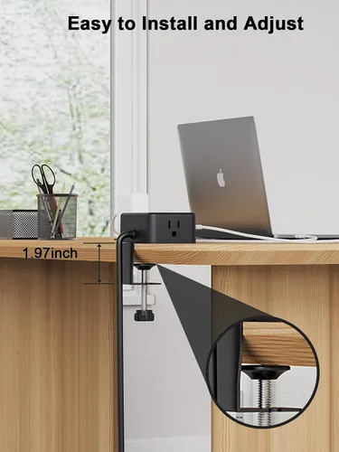 Vista 3 de Regleta de alimentación de abrazadera de escritorio 4AC salida 2 puertos USB-C, 2 puertos USB-A Desk Edge Mount Outlet Surge Protector Outlet