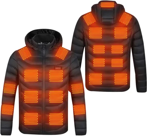 Vista 7 de Chaleco térmico unisex acolchado acolchado con capucha recargable USB para invierno cálido abrigo bolsillo