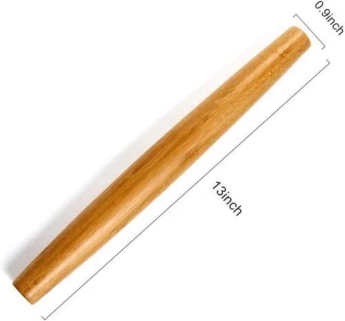 Vista 2 de Rodillo francés clásico de madera de bambú para hornear pizza pastel galleta, 13 pulgadas