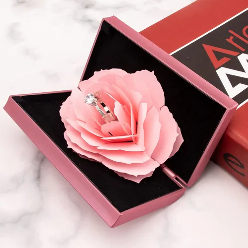 Vista 4 de Caja de anillos de compromiso, caja de anillos de rosa, soporte de almacenamiento de joyas sorpresa para mujer como propuesta de compromiso, anillo