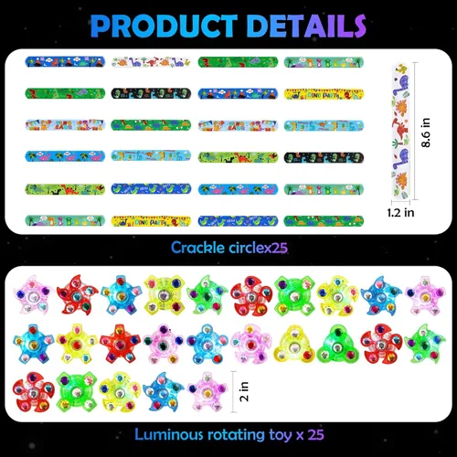 Vista 2 de SCIONE Paquete de 25 pulseras iluminadas para niños, recuerdos de fiesta de dinosaurios para niños de 4 a 8 a 12 años, rellenos de bolsas de regalos