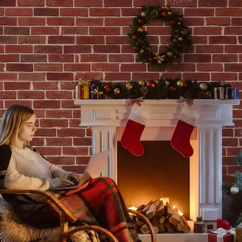 Vista 6 de VitalCozy Fondo de pared de ladrillo de Navidad de 4 x 30 pies, decoración de chimenea de ladrillo sintético, fondo de fotografía para baby shower