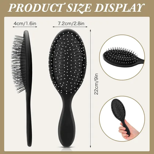 Vista 2 de Nuenen 6 piezas de cepillo desenredante húmedo para cabello seco, cepillo desenredante con cerdas suaves para mujeres, hombres, niñas y niños (negro)