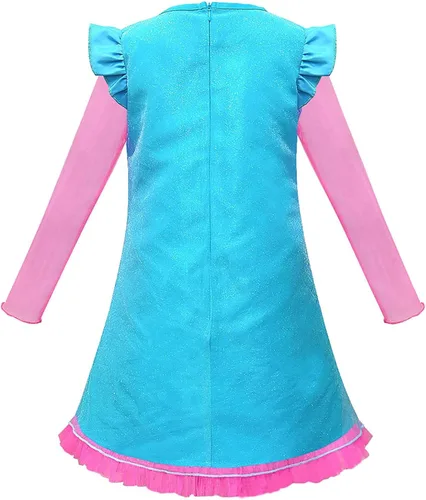 Vista 4 de HuangWeida Disfraces de amapola de princesa disfraz de amapola para niños vestido de Halloween para niñas peluca y bolsa 3 piezas 4-6 años