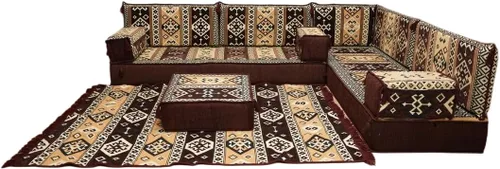 Vista 54 de arabicsofa Juego de asientos Jalsa en forma de L – Majlis árabe hecho a mano con almohadas de respaldo