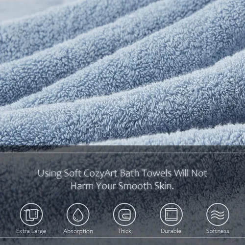 Vista 2 de COZYART - Juego de 6 toallas de baño de algodón turco, color azul claro, suaves, altamente absorbentes y duraderas, 19.17 oz/yd², incluye 2 toallas