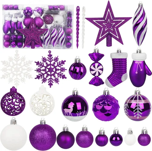 Vista 10 de Artmag Juego de 135 piezas de adornos de bolas de Navidad, bolas de Navidad pre-atadas inastillables de plástico surtidas para decoración colgante