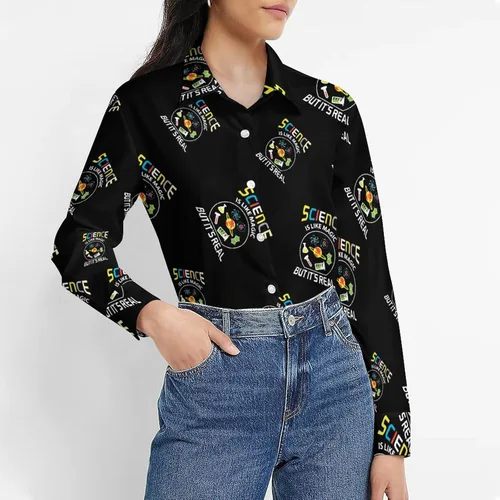 Vista 2 de Science Like Magic - Camisa de manga larga con botones para mujer, blusa casual para trabajo