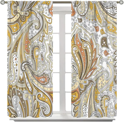 Vista 123 de Cortinas opacas con estampado de flores de cachemira, estampado de cachemira sobre fondo blanco, para decoración del hogar, cocina, restaurante