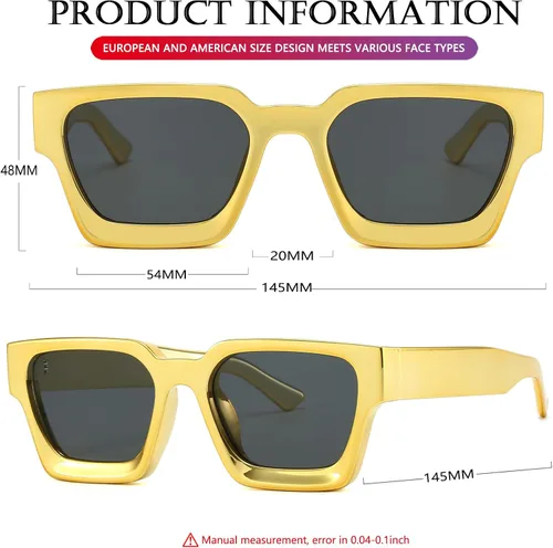 Vista 125 de AIEYEZO Gafas de sol cuadradas para mujeres y hombres, gafas de sol cuadradas con montura gruesa, estilo de diseñador simple