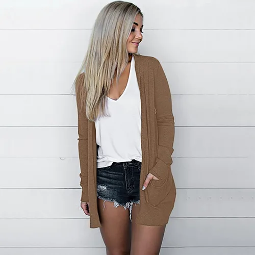 Vista 4 de Cárdigan de talla grande para mujer, cárdigan de manga larga 3X para mujer, cárdigan de otoño con frente abierto, cárdigan pesado de manga larga