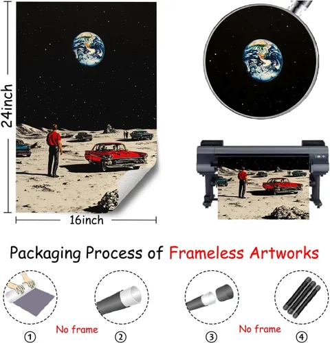 Vista 3 de Arte de pared de la Tierra desde la luna, póster de viaje espacial de la luna, impresión en lienzo de astronomía vintage, imágenes de astronomía