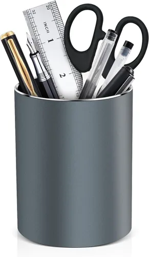Vista 8 de RQB Soporte de metal para bolígrafo para escritorio, organizador de escritorio redondo de aluminio y soporte para brochas de maquillaje, caja
