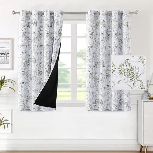 Vista 30 de H.VERSAILTEX - Cortinas 100% blackout con estampado floral de cattleyas, 45 pulgadas de largo, juego de 2 paneles térmicos con forro negro, a prueba