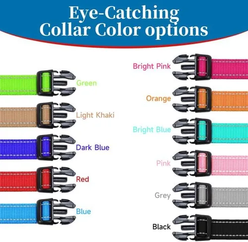 Vista 7 de Collares de perro personalizados, collar de perro bordado reflectante personalizado con nombre y números de teléfono, nailon suave ajustable